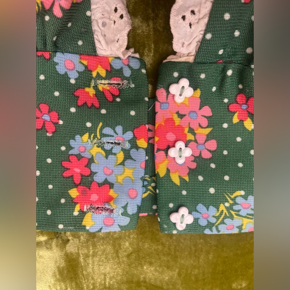 Vintage 1970s floral halter lace button flower green top boho chic - Picture 2 of 16
